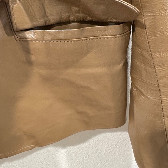 Vintage Guess Jeans 100% Leather Shiny Tan Collared Y2K Jacket Size Large - Picture 8 of 13